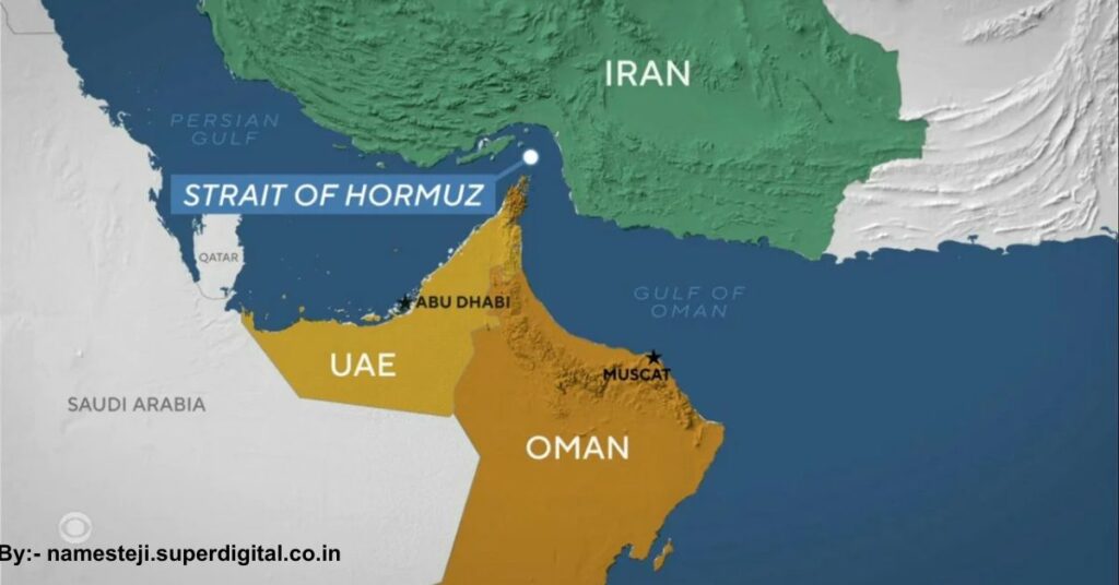 Strait of Hormuz crisis 2026 showing oil tankers and geopolitical tension in the Middle East