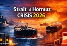Strait of Hormuz Crisis 2026: तेल, तनाव और दुनिया की अर्थव्यवस्था का सच Strait of Hormuz crisis 2026 showing oil tankers and geopolitical tension in the Middle East