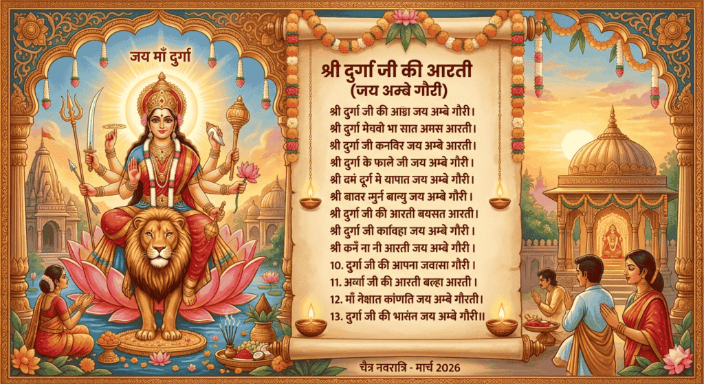 नवरात्रि पूजा में देवी दुर्गा की आरती करते हुए श्रद्धालु